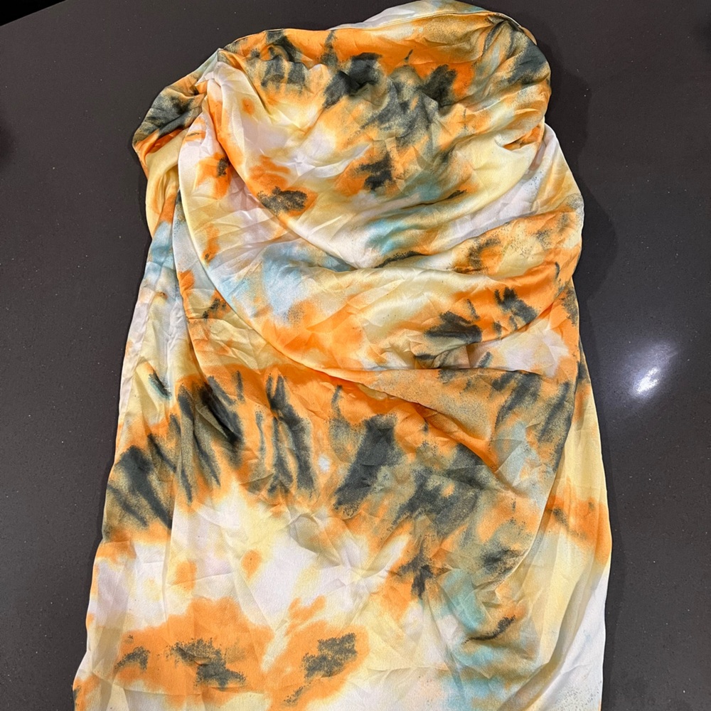 PrettyLittleThing Orange and Black Asymmetrical Satin Skirt
